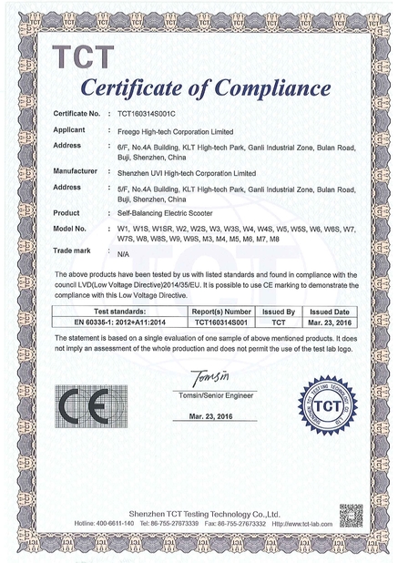 중국 Freego High-Tech Corporation Limited Co., Ltd. 인증